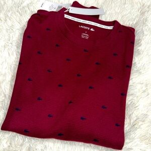 🐊Lacoste NWT Men's Waffle Knit Lounge bordeaux/maroon Crew Neck Shirt MSRP$60.